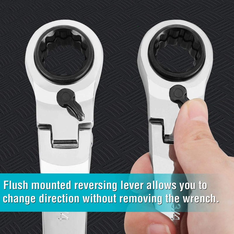DURATECH 4-in-1 Flex-Head Reversible Ratcheting Box Wrench Set, SAE, 2-Piece, 5/16'' to 3/4'', 12 Point, CR-V Steel, with Rolling Pouch - Image 2